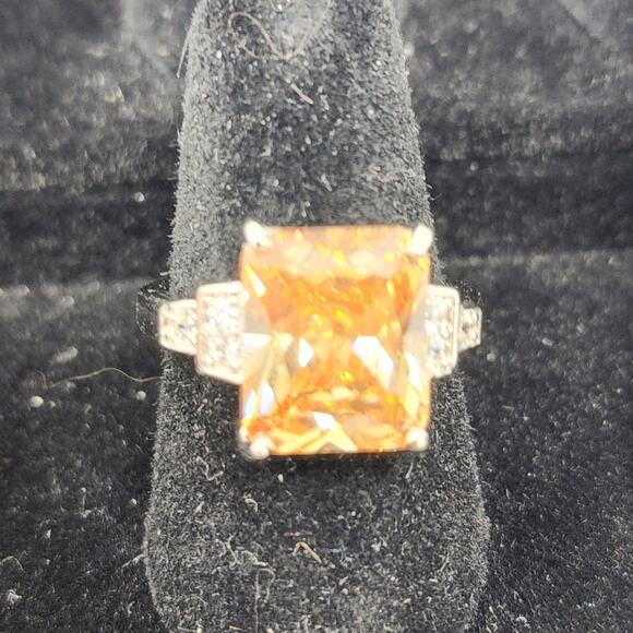 Princess Cut Champagne & Cubic Zirconia Rose Gold Ring Gift Silver Womens Size 7 - Picture 7 of 11